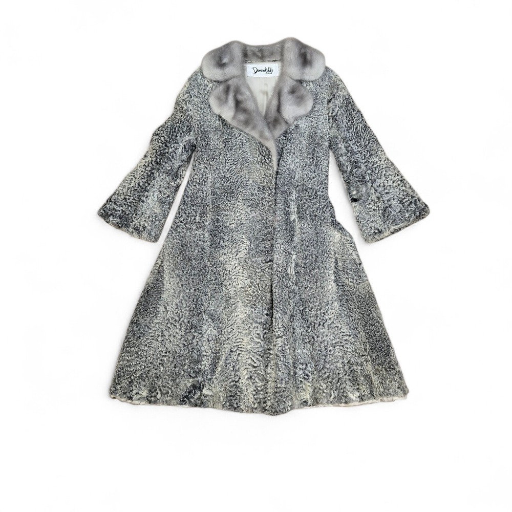 Vtg Womens Donenfelds Grey Curly Lambs Fur Coat‎ Needs Repair Mid-Length